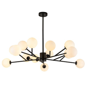 Chandelierias-Modern 15-Light Opal Glass Sputnik Sphere Chandelier-Chandeliers-Black-