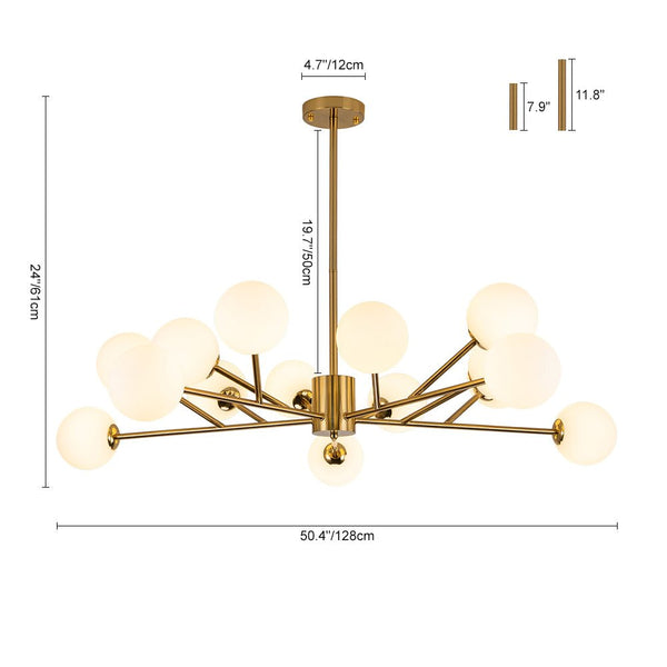 Chandelierias-Modern 15-Light Opal Glass Sputnik Sphere Chandelier-Chandeliers-Gold-