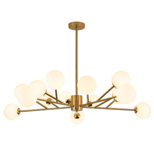 Chandelierias-Modern 15-Light Opal Glass Sputnik Sphere Chandelier-Chandeliers-Gold-