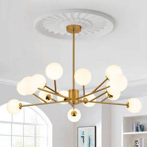 Chandelierias-Modern 15-Light Opal Glass Sputnik Sphere Chandelier-Chandeliers-Gold-