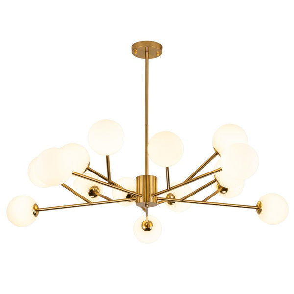 Chandelierias-Modern 15-Light Opal Glass Sputnik Sphere Chandelier-Chandeliers-Gold-