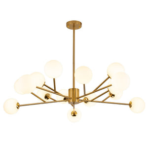 Chandelierias-Modern 15-Light Opal Glass Sputnik Sphere Chandelier-Chandeliers-Gold-