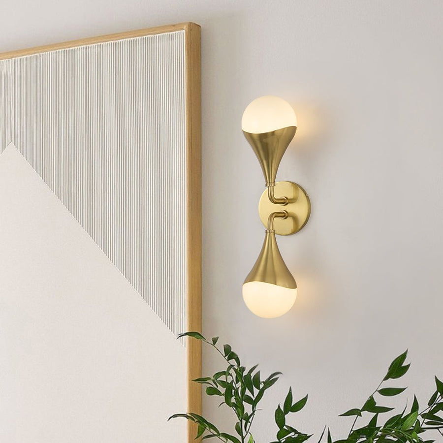 Chandelierias-Modern 2-Light Teardrop Brass Bathroom Vanity Light-Wall Light-Brass-