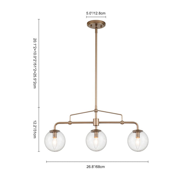 Chandelierias-Modern 3-Light Glass Globe Linear Chandelier-Chandelier--