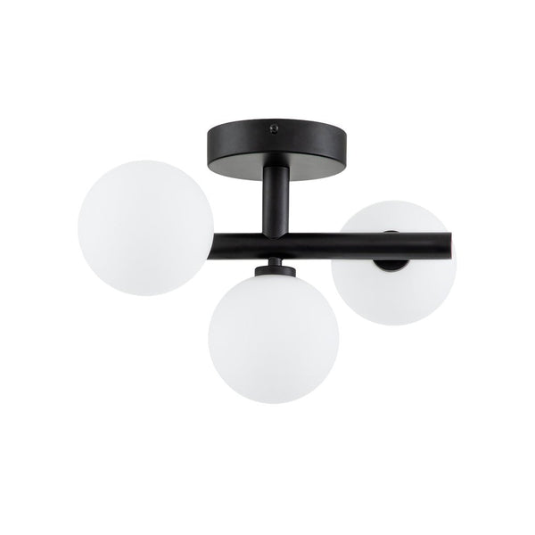 Chandelierias-Modern 3-Light Opal Glass Globe Semi-Flush Mount-Semi Flush-Black-