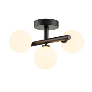 Chandelierias-Modern 3-Light Opal Glass Globe Semi-Flush Mount-Semi Flush-Black-