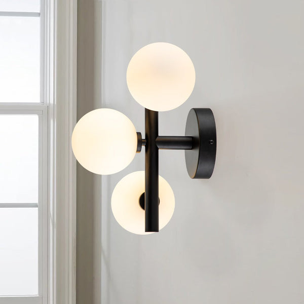 Chandelierias-Modern 3-Light Opal Glass Globe Semi-Flush Mount-Semi Flush-Black-