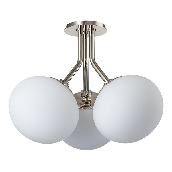 Chandelierias-Modern 3-Light Semi-Flush Mount with Opal Glass Globes-Semi Flush-Nickel-3 Bulbs