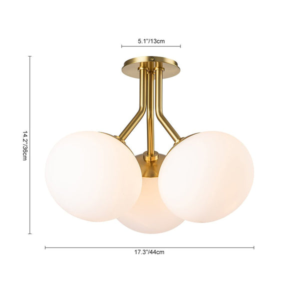 Chandelierias-Modern 3-Light Semi-Flush Mount with Opal Glass Globes-Semi Flush-Nickel-3 Bulbs