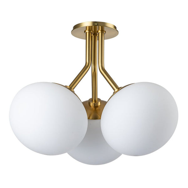 Chandelierias-Modern 3-Light Semi-Flush Mount with Opal Glass Globes-Semi Flush-Nickel-3 Bulbs