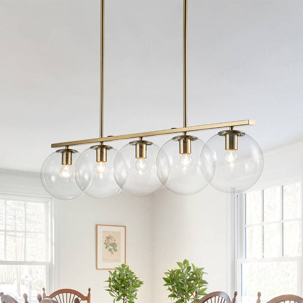 Chandelierias-Modern 5-Light Glass Globe Linear Chandelier-Chandelier--