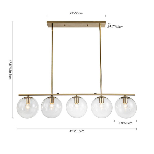 Chandelierias-Modern 5-Light Glass Globe Linear Chandelier-Chandelier--