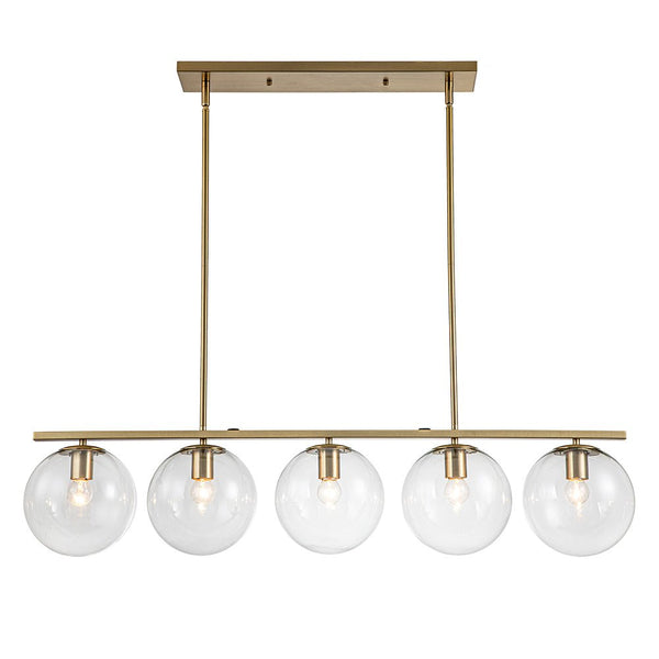 Chandelierias-Modern 5-Light Glass Globe Linear Chandelier-Chandelier--