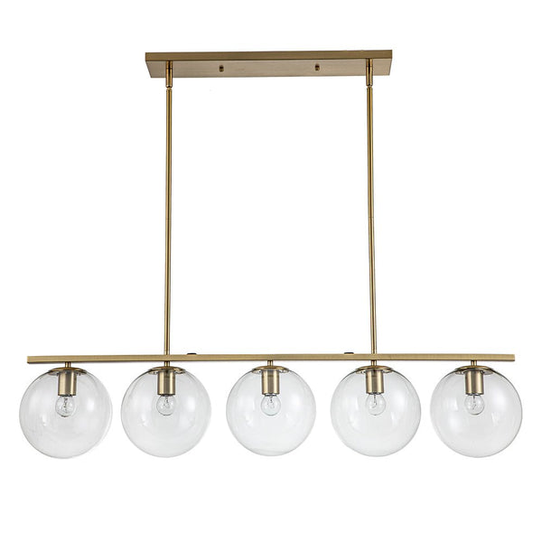 Chandelierias-Modern 5-Light Glass Globe Linear Chandelier-Chandelier--