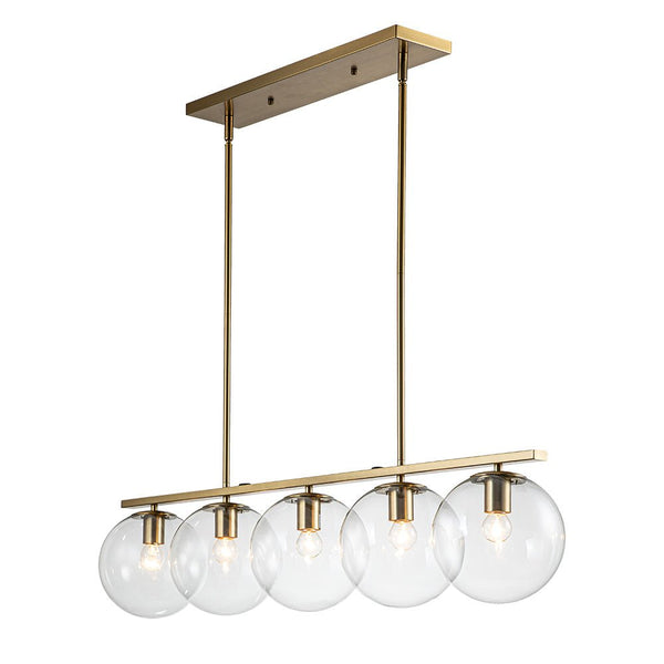 Chandelierias-Modern 5-Light Glass Globe Linear Chandelier-Chandelier--