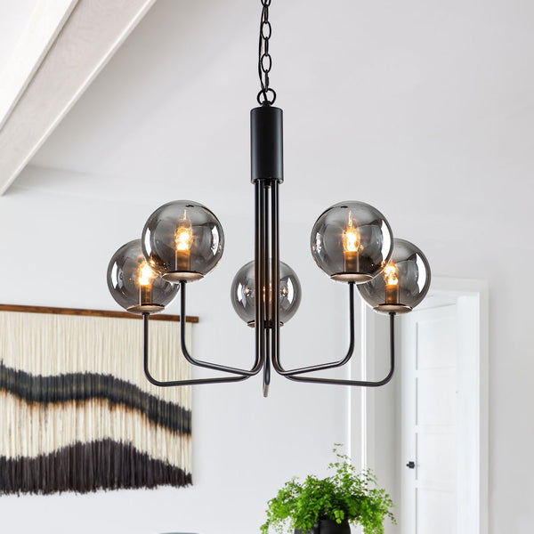 Chandelierias-Modern 5-Light Hand-blown Glass Bent Rod Chandelier-Chandeliers-Black-5 Bulbs