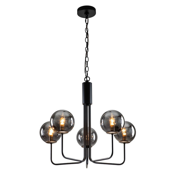 Chandelierias-Modern 5-Light Hand-blown Glass Bent Rod Chandelier-Chandeliers-Black-5 Bulbs