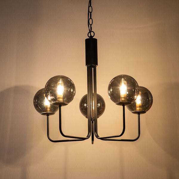 Chandelierias-Modern 5-Light Hand-blown Glass Bent Rod Chandelier-Chandeliers-Black-5 Bulbs