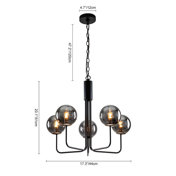 Chandelierias-Modern 5-Light Hand-blown Glass Bent Rod Chandelier-Chandeliers-Black-5 Bulbs