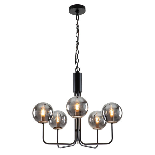 Chandelierias-Modern 5-Light Hand-blown Glass Bent Rod Chandelier-Chandeliers-Black-5 Bulbs