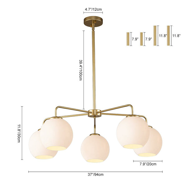 Chandelierias-Modern 5-Light Sculptural Milky Glass Globe Chandelier-Chandeliers-Brass-