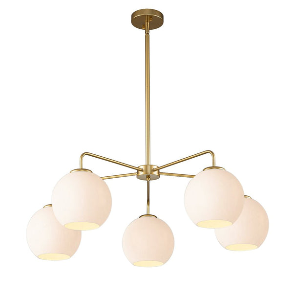 Chandelierias-Modern 5-Light Sculptural Milky Glass Globe Chandelier-Chandeliers-Brass-