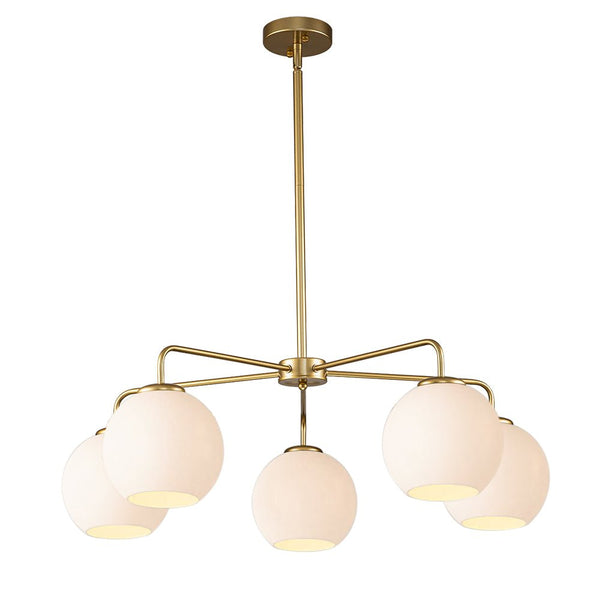 Chandelierias-Modern 5-Light Sculptural Milky Glass Globe Chandelier-Chandeliers-Brass-