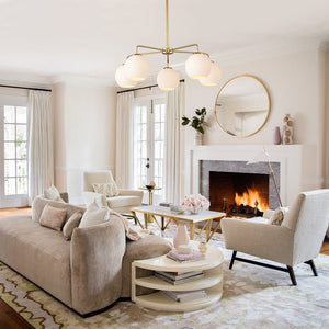 Chandelierias-Modern 5-Light Sculptural Milky Glass Globe Chandelier-Chandeliers-Brass-
