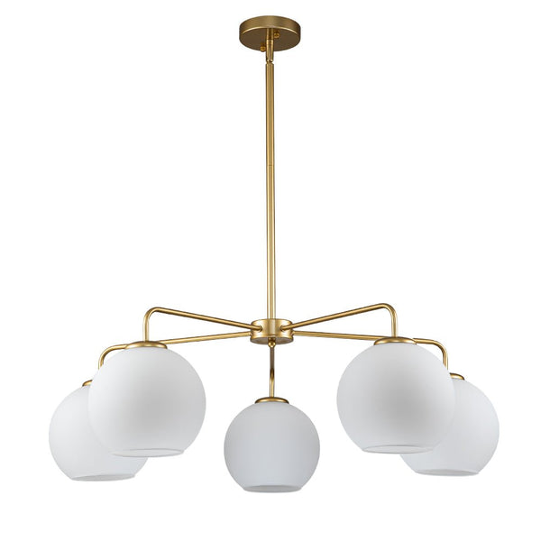 Chandelierias-Modern 5-Light Sculptural Milky Glass Globe Chandelier-Chandeliers-Brass-