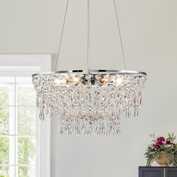 Chandelierias-Modern 6-Light Round Crystal Chandelier-Chandeliers--