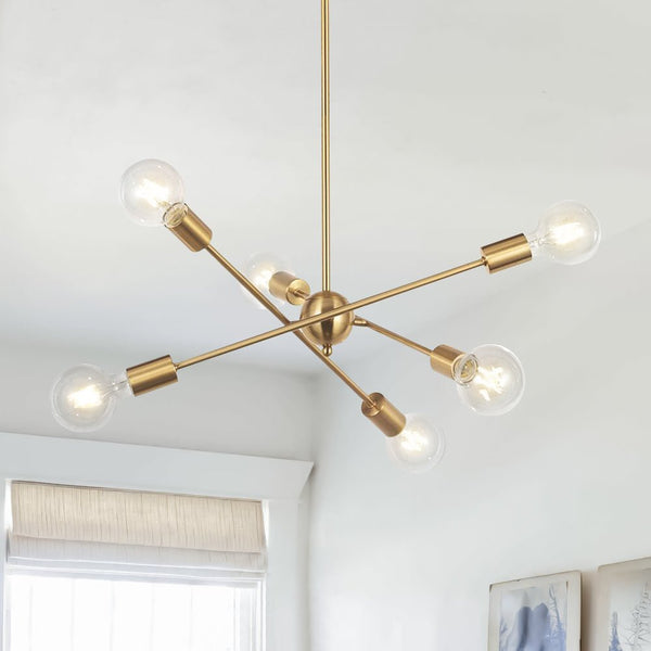 Chandelierias-Modern 6-Light Sputnik Chandelier-Chandelier-6 Bulbs-Gold