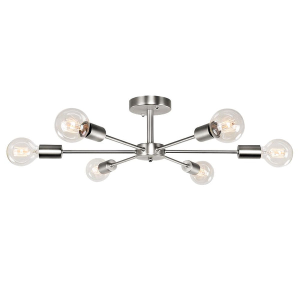 Chandelierias-Modern 6-Light Sputnik Semi Flush Ceiling Light-Semi Flush-Nickel-