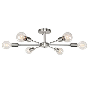 Chandelierias-Modern 6-Light Sputnik Semi Flush Ceiling Light-Semi Flush-Nickel-