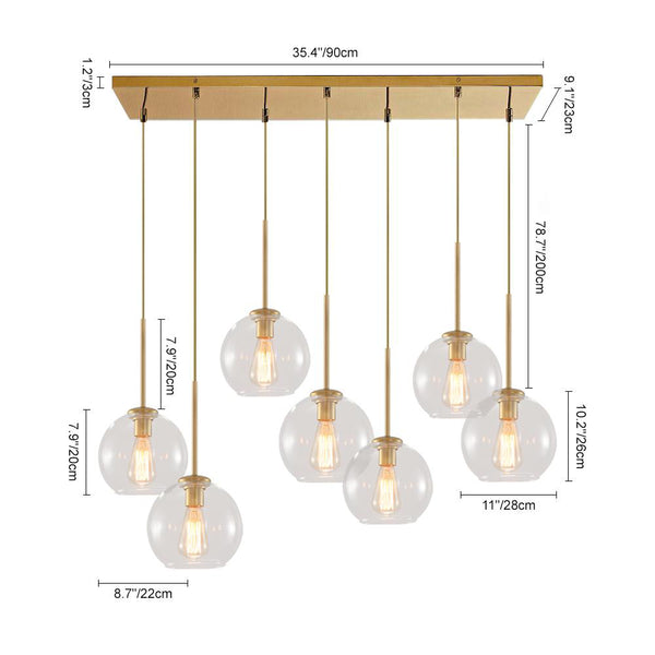 Modern 7-Light Sculptural Glass Globe Pendant Chandelier