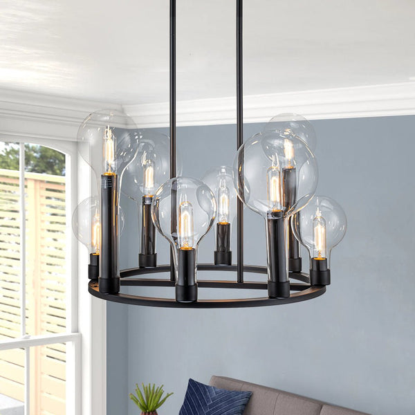 Chandelierias-Modern 8-Light Balloon Clear Glass Wagon Wheel Chandelier-Chandeliers-Black-8 Bulbs