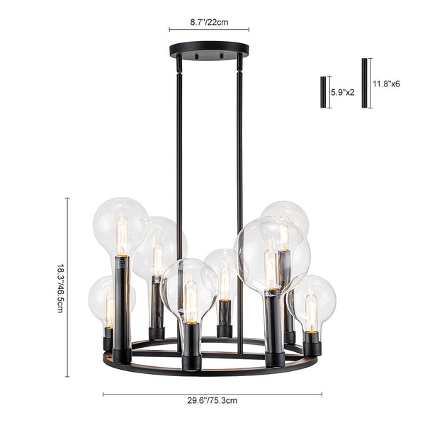 Chandelierias-Modern 8-Light Balloon Clear Glass Wagon Wheel Chandelier-Chandeliers-Black-8 Bulbs