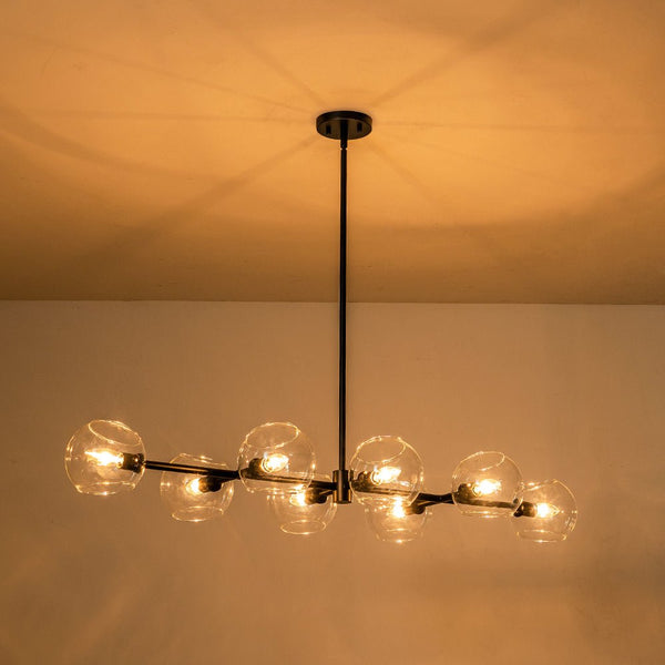 Chandelierias-Modern 8-Light Sculptural Clear Glass Linear Chandelier-Chandeliers-Black-