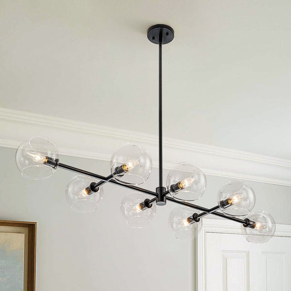 Chandelierias-Modern 8-Light Sculptural Clear Glass Linear Chandelier-Chandeliers-Black-