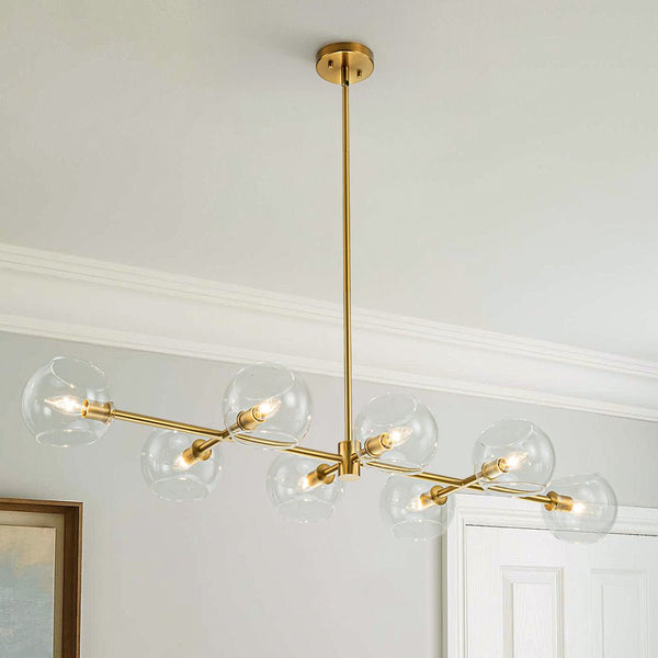 Chandelierias-Modern 8-Light Sculptural Clear Glass Linear Chandelier-Chandeliers-Gold-