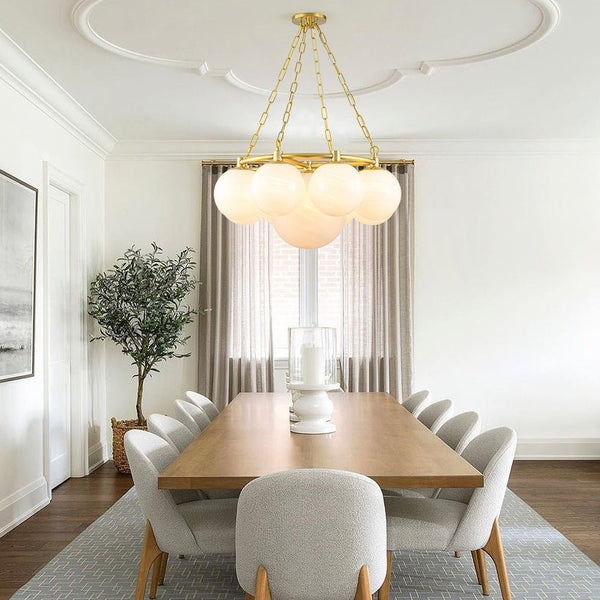 Chandelierias-Modern 9-Light Brass Cloud Glass Globe Round Chandelier-Chandelier-Brass-