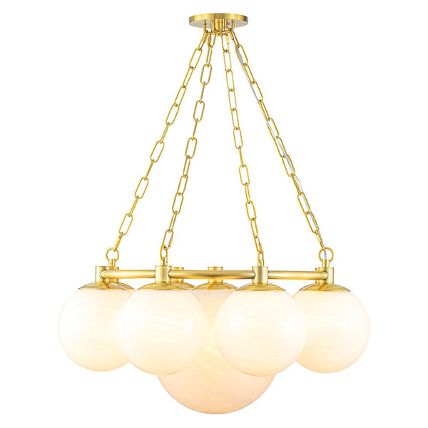 Chandelierias-Modern 9-Light Brass Cloud Glass Globe Round Chandelier-Chandelier-Brass-