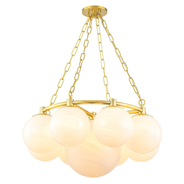 Chandelierias-Modern 9-Light Brass Cloud Glass Globe Round Chandelier-Chandelier-Brass-