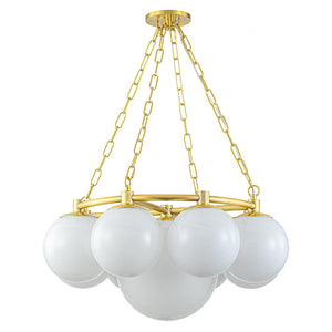 Chandelierias-Modern 9-Light Brass Cloud Glass Globe Round Chandelier-Chandelier-Brass-
