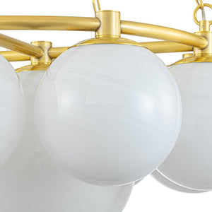 Chandelierias-Modern 9-Light Brass Cloud Glass Globe Round Chandelier-Chandelier-Brass-