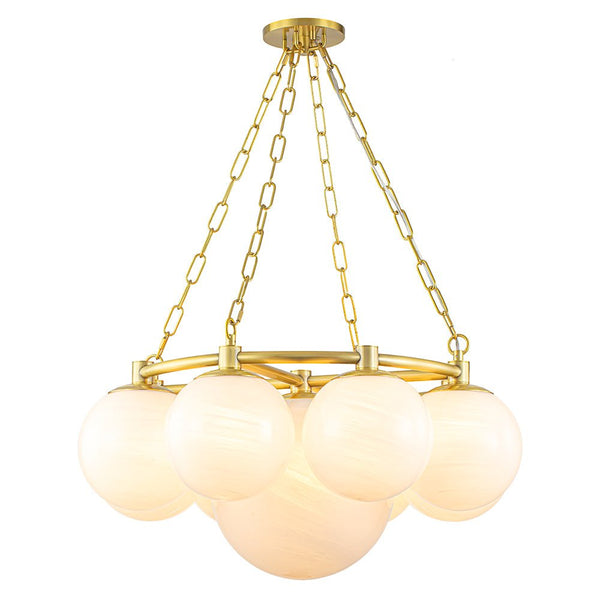 Chandelierias-Modern 9-Light Brass Cloud Glass Globe Round Chandelier-Chandelier-Brass-