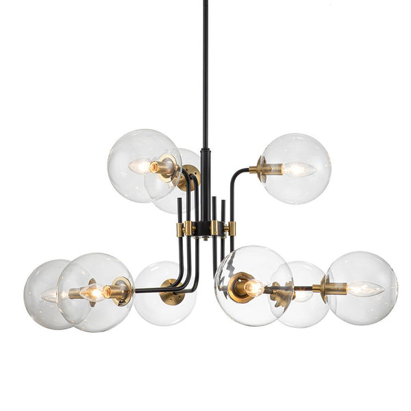 Chandelierias-Modern 9-Light Clear Glass Globe Branch Chandelier-Chandeliers-Black & Gold-