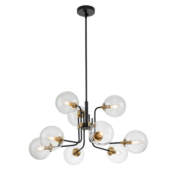 Chandelierias-Modern 9-Light Clear Glass Globe Branch Chandelier-Chandeliers-Black & Gold-