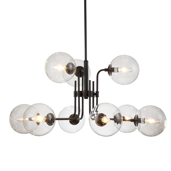 Chandelierias-Modern 9-Light Clear Glass Globe Branch Chandelier-Chandeliers-Black & Gold-