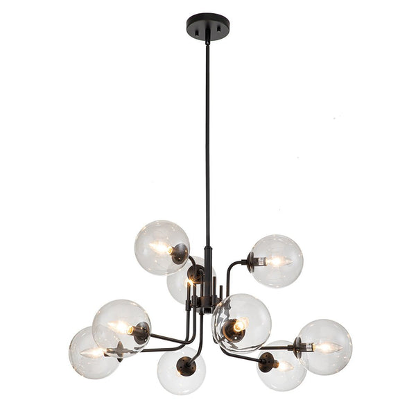 Chandelierias-Modern 9-Light Clear Glass Globe Branch Chandelier-Chandeliers-Black & Gold-