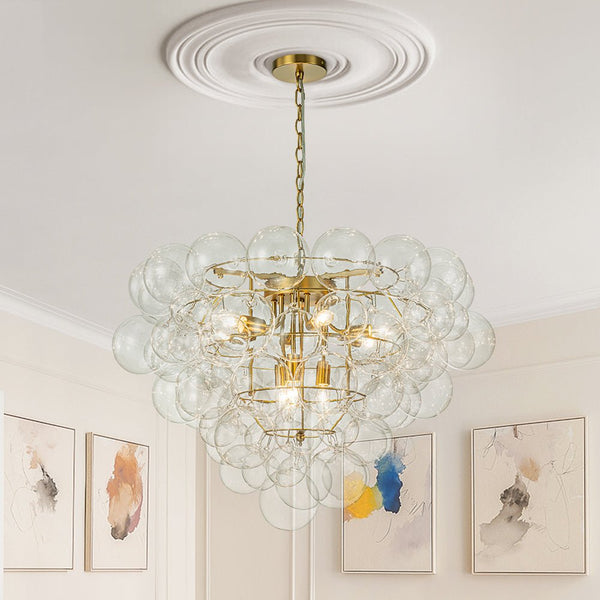 Chandelierias-Modern 9-Light Clear Glass Grape Soap Bubble Chandelier-Chandeliers-Brass-